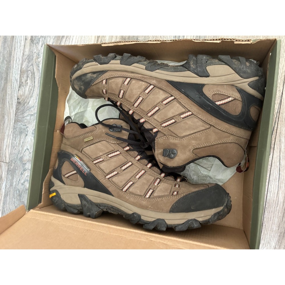 Merrell Outland Mid Hiking Boots 14 Vibram Brown Waterproof Leather J86913 BOX